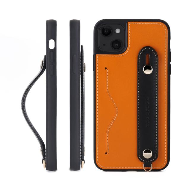 [HANATORA] iPhone 15 Plus ケース 本革 グリップケース レザー ストラップ付属 イタリア製牛革 ヌメ革 片手操作 カード収納 スタンド機能 メンズ レディース オレンジ/ブラック CGH-15Plus-Orange-BKの通販は 6,747円