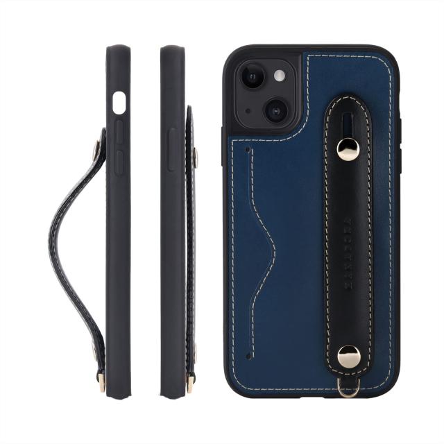 [HANATORA] iPhone 15 ケース 本革 グリップケース レザー ストラップ付属 イタリア製牛革 ヌメ革 片手操作 カード収納 スタンド機能 メンズ レディース ブルー/ブラック CGH-15-Blue-BKの通販は 6,747円