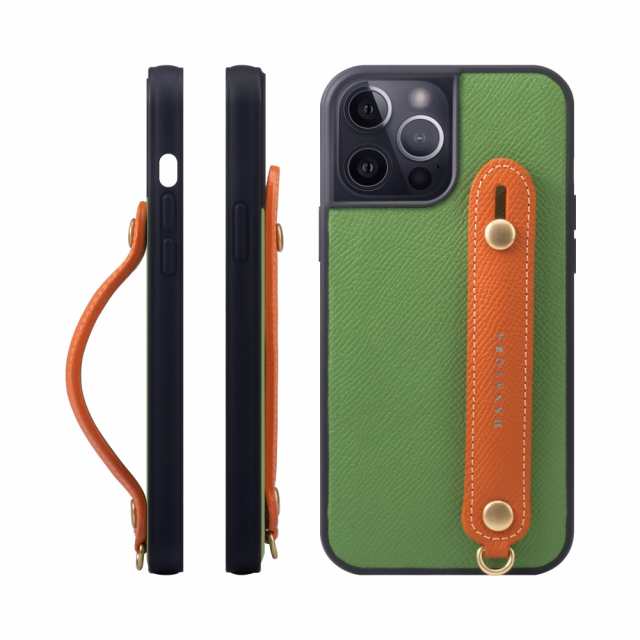[HANATORA] iPhone 15 Pro Max ケース 本革 グリップケース エンボスレザー ストラップ付属 片手操作 スタンド機能 メンズ レディース ヴェール クリケット/オレンジ NGH-15ProMax-VertCriquet-OGの通販は