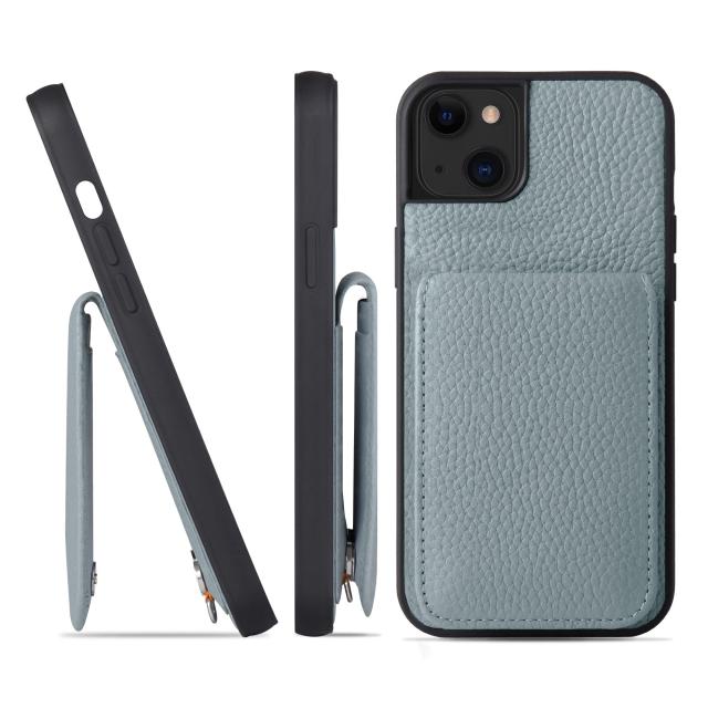 [HANATORA] iPhone 15 Plus ケース 本革 シュリンクカーフレザー カードポケット フラップ スタンド機能 ショルダーストラップ 耐衝撃 ハンドメイド ギフト シンプル メンズ レディース スマホケース 水色 アイシーブルー SCPG-15Plus-IcyBlue