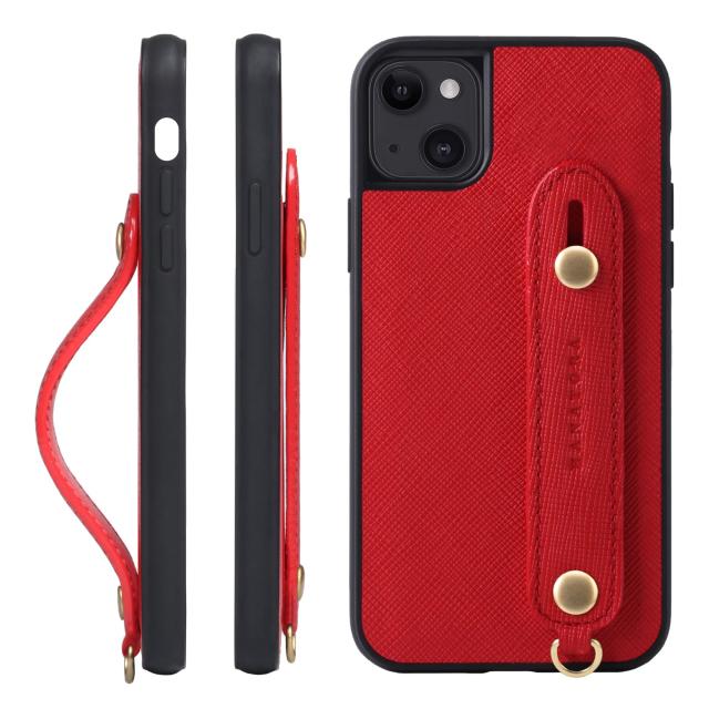 [HANATORA] iPhone 15 Plus ケース 本革 サフィアーノ・レザー スマホケース 落下防止 耐衝撃 スタンド機能 ハンディベルト ハンドメイド ストラップホール ストラップリング ギフトにも最適品 Handy 赤色 レッド XGH-15Plus-Redの通販は