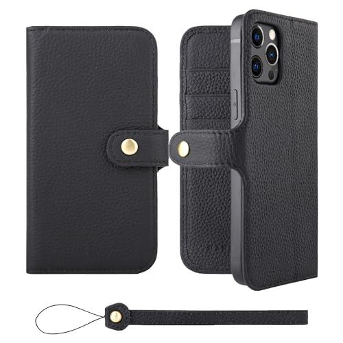 [HANATORA] iPhone12ProMax ケース 手帳型 本革 シュリンクカーフレザー スマホケース スタンド機能 ベルトあり マグネットなし ブラック 黒 H0XB-12ProMax-Blackの通販は