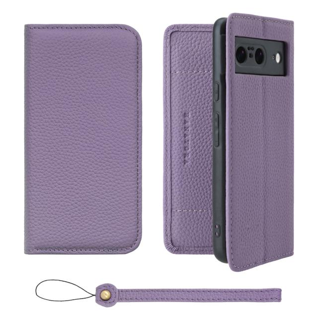 HANATORA for Google Pixel 8 ケース 手帳型 本革 スマホケース スマホ スタンド ストラップ 付き シュリンクカーフレザー ベルトなし マグネットなし パープル H0XA-GP8-Purple ギフト 誕生日 女性 男性