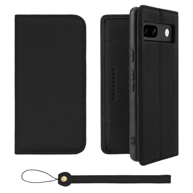 [HANATORA] Google Pixel 7a ケース 手帳型 本革 シュリンクカーフレザー スマホケース スタンド機能 ベルトなし マグネットなし ブラック 黒 H0XA-GP7a-Blackの通販は