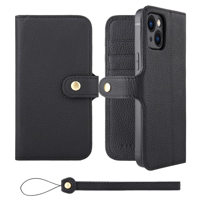 [HANATORA] iPhone13mini ケース 手帳型 本革 シュリンクカーフレザー スマホケース スタンド機能 ベルトあり マグネットなし ブラック 黒 H0XB-13mini-Black 6,908円