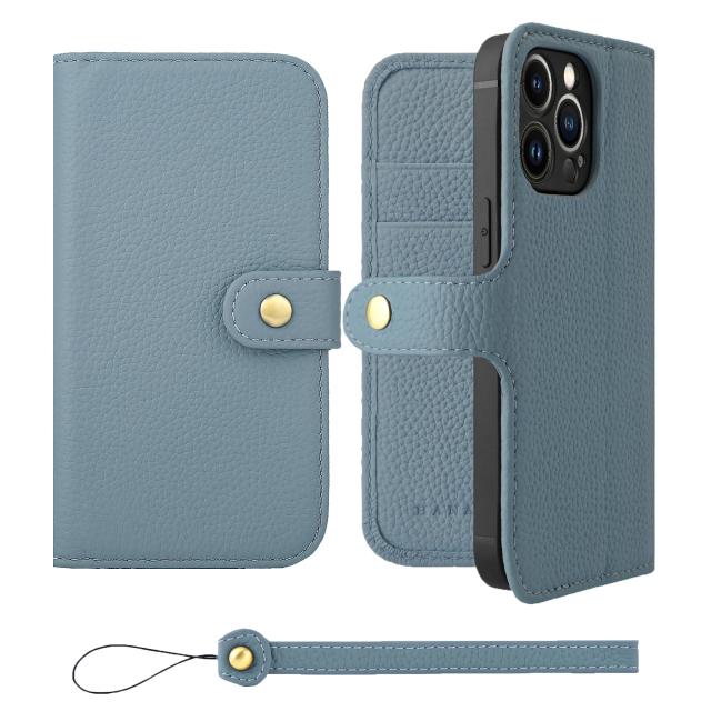 [HANATORA] iPhone13Pro ケース 手帳型 本革 シュリンクカーフレザー スマホケース スタンド機能 ベルトあり マグネットなし ブルーグレの通販は 7,889円