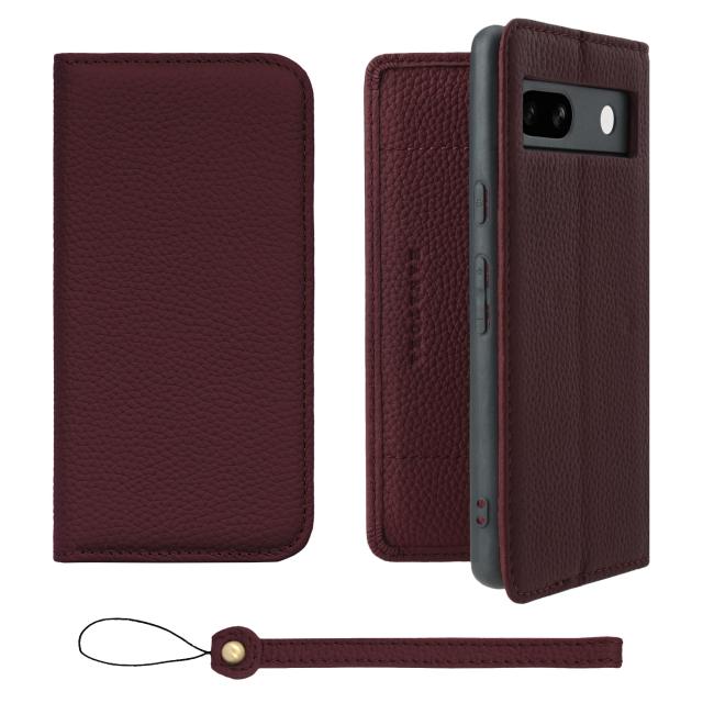 [HANATORA] Google Pixel 7a ケース 手帳型 本革 シュリンクカーフレザー スマホケース スタンド機能 ベルトなし マグネットなし ワインレッド H0XA-GP7a-Wineの通販は