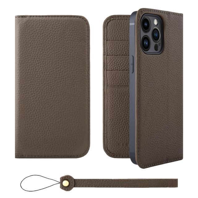 [HANATORA] iPhone14ProMax ケース 手帳型 本革 シュリンクカーフレザー スマホケース スタンド機能 ベルトなし マグネットなし トープ H0XA-14ProMax-Taupe