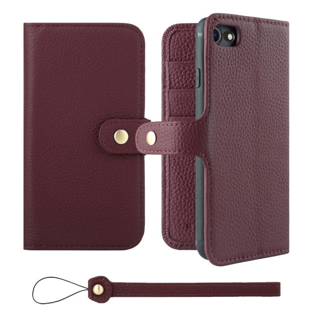 [HANATORA] iPhone8/iPhone7/iPhoneSE3/SE2 (第3世代・第2世代) ケース 手帳型 本革 シュリンクカーフレザー スマホケース スタンド機能 ベルトあり マグネットなし ワインレッド H0XB-8SE-Wine