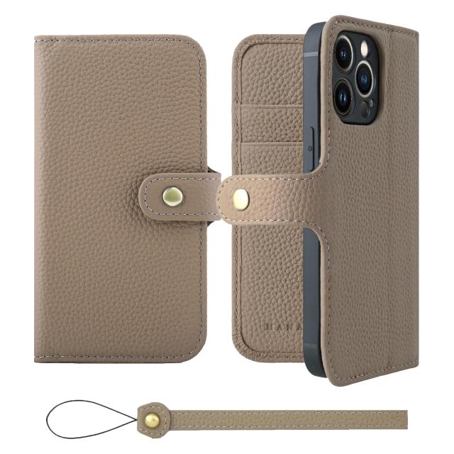 [HANATORA] iPhone13Pro ケース 手帳型 本革 シュリンクカーフレザー スマホケース スタンド機能 ベルトあり マグネットなし グレージュ H0XB-13Pro-Gregeの通販は 7,755円