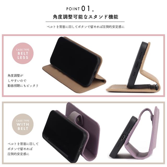 [HANATORA] iPhone15Pro ケース 手帳型 本革 シュリンクカーフレザー スマホケース スタンド機能 ベルトあり マグネットなし ネイビー H0XB-15Pro-Navy