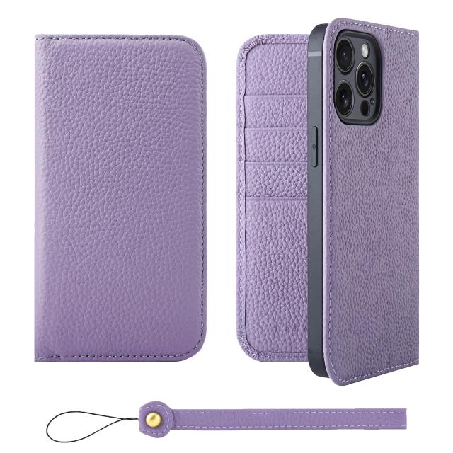 [HANATORA] iPhone15ProMax ケース 手帳型 本革 シュリンクカーフレザー スマホケース スタンド機能 ベルトなし マグネットなし ラベンダー H0XA-15ProMax-Purple 6,751円
