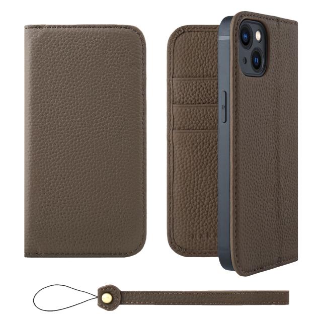 [HANATORA] iPhone14 ケース 手帳型 本革 シュリンクカーフレザー スマホケース スタンド機能 ベルトなし マグネットなし トープ H0XA-14-Taupe