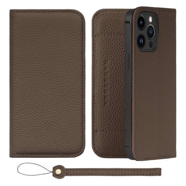 [HANATORA] iPhone15ProMax ケース 手帳型 本革 シュリンクカーフレザー スマホケース スタンド機能 ベルトなし マグネットなし トープ H1SPA-15ProMax-Taupe