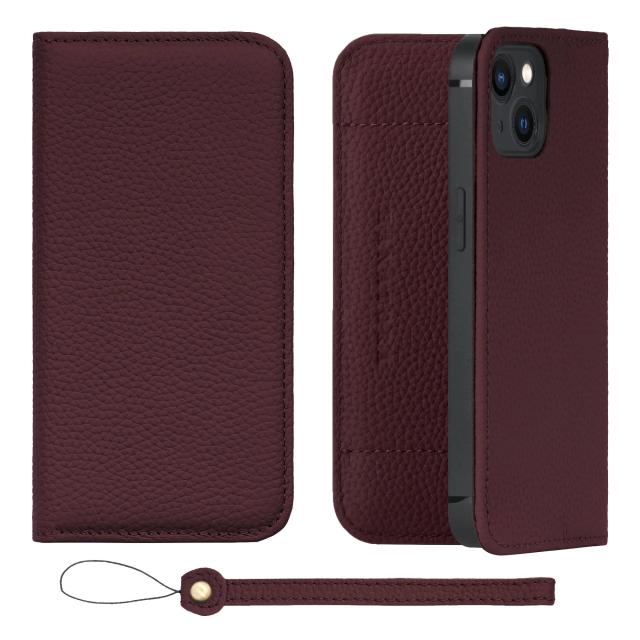 [HANATORA] iPhone14 ケース 手帳型 本革 シュリンクカーフレザー スマホケース スタンド機能 ベルトなし マグネットなし ワインレッド H1SPA-14-Wine