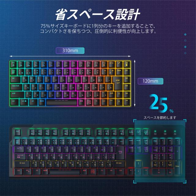 iClever ゲーミングキーボード テンキーレス 赤軸 メカニカル