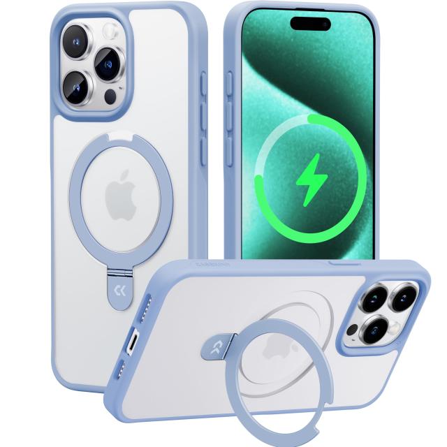 CASEKOO iPhone 15 Pro Max 用 ケース 新生活に役立つ・多機能一体Magsafe対応 米軍MIL規格 耐衝撃 隠しスタンド 指紋防止 マット仕上げ 黄変防止 薄型半透明 スマホケース ストラップホール付き ワイヤレス充電対応 アイフォン15ProMax 用ケース（ライトブルー）の通販は 6,291円