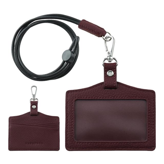 [HANATORA] IDカードホルダー 横型 ケース 本革 首掛け 裏ポケット付き 社員証 シュリンクレザー メンズ レディース ブランド プレゼント 就職祝い 新生活ギフト ワイン HCC04GZ-Wine