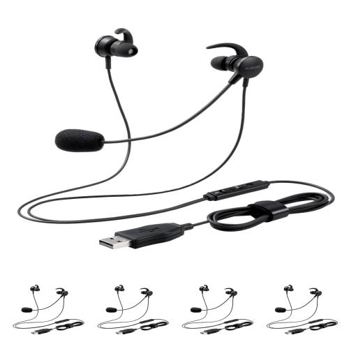 エレコム 有線ヘッドセット USB マイク付き インナーイヤー 両耳 ブラック 5個セット HS-EP15UBK/5