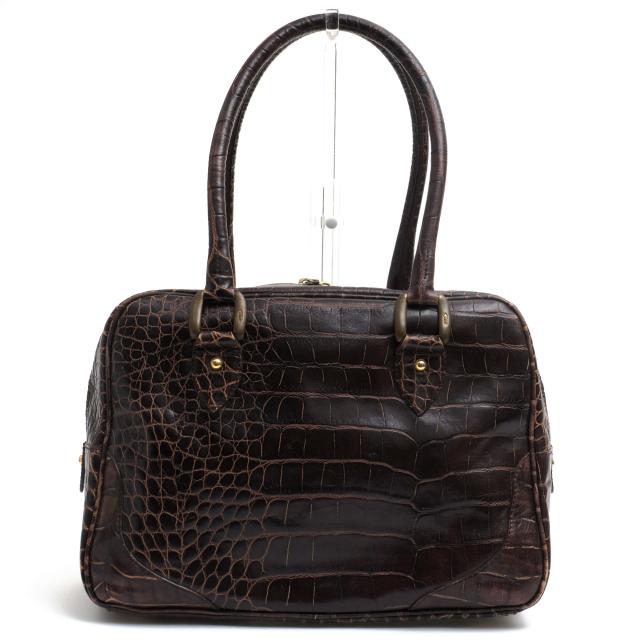○J＆Mデヴィッドソン J＆M DAVIDSON 牛革 カウレザー ハンドバッグ 973 7267 MINI MIA ミニボストン クロコ型押し 肩掛け ワンシ 中古_1