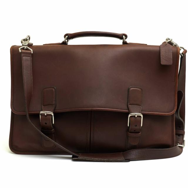 ○コーチ COACH グラブタンカウハイド 牛革 ビジネスバッグ 5328 TRADER BRIEF フラップ式 2WAY ショルダーバッグ メンズ 【中古】 中古