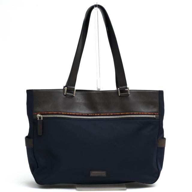 ○ポールスミス Paul Smith ナイロンツイル 牛革 トートバッグ PSR532 ZIP SIGNATURE ジップシグネチャー ヴィンテージマルチスト 中古