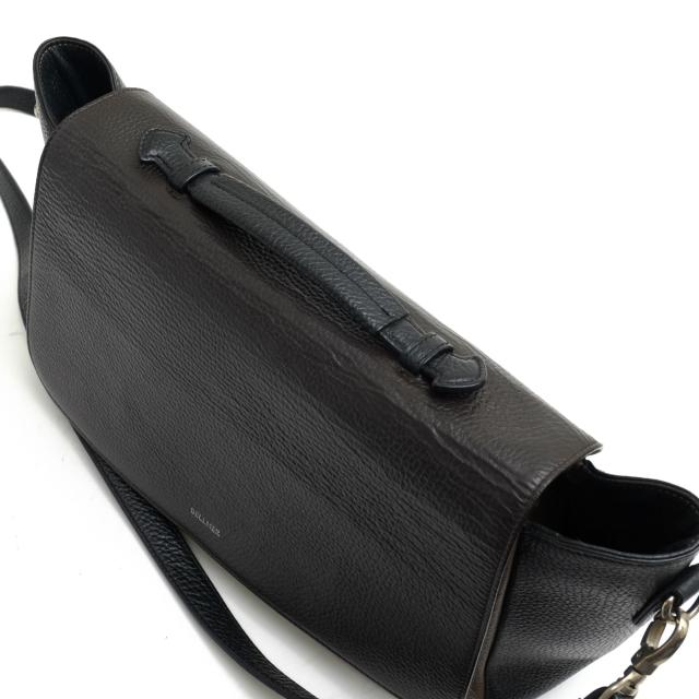 ○ベルメール BELLMER 牛革 カーフ ハンドバッグ ORNETA COW CALF WIDE SHOULDER 横長タイプ 2WAY ショルダーバッグ シボ革 シュリ 中古_4