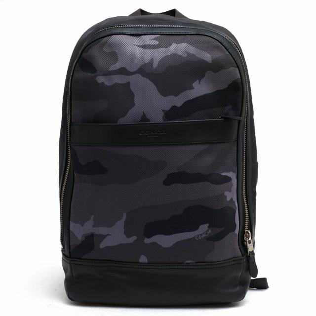 ○コーチ COACH スムースレザー 牛革 リュック F11252 Charles Slim Backpack With Camo Print チャールズ スリムバックパック ノ  中古