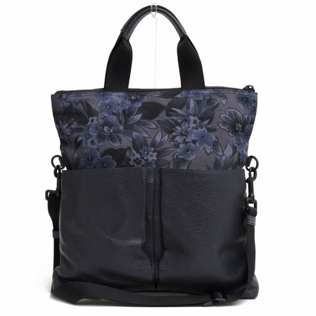 ○コーチ COACH 一部ペブルドレザー 牛革 トートバッグ F59304 Charles Foldover Tote In Floral Hawaiian Print Canvas チャール 中古