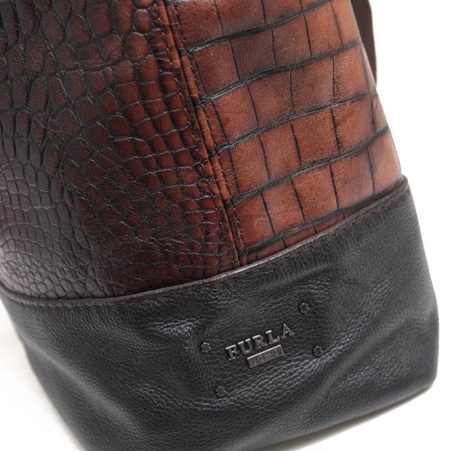 ○フルラ FURLA UOMO ウオモ 牛革 トートバッグ 2WAY ショルダーバッグ シボ革 シュリンクレザー クロコ型押し メンズ 【中古】 中古_6