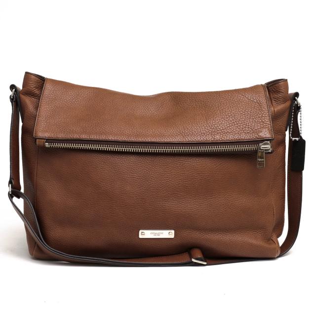 ○コーチ COACH ペブルドレザー 牛革 ショルダーバッグ 71236 Thompson Zip Top Messenger in Leather トンプソン ジップ トップ   中古