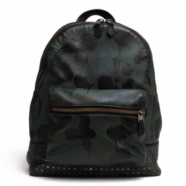 ○コーチ COACH ペブルドレザー 牛革 リュック 29491 League Backpack With Wild Beast Print And Studs リーグ バックパック ウィ 中古