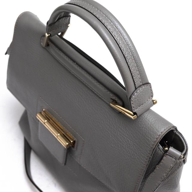 ○フルラ FURLA 牛革 ハンドバッグ ARTESIA アルテーシア M サッチェルバッグ シボ革 シュリンクレザー 2WAY ショルダーバッグ レ 中古_4