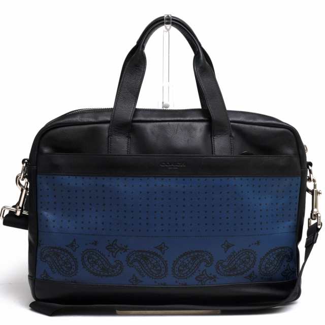 ○コーチ COACH ブルー 青 Indigo black Bandana 牛革 ビジネスバッグ F56021 Hamilton Bag In Printed Leather ハミルトン ペイズ 中古の通販は