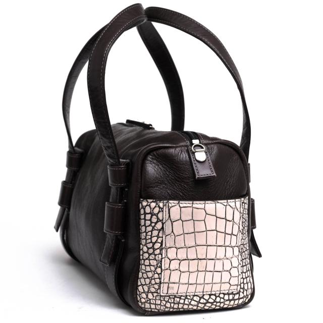 ○ボーグラン BEAUGRAND 牛革 メジロクロコダイル JRA ハンドバッグ