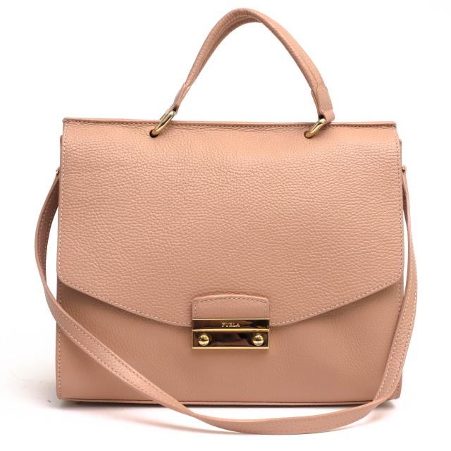 ○フルラ FURLA 牛革 ハンドバッグ JULIA M TOP HANDLE ジュリア ミディアム 2WAY ショルダーバッグ シボ革 シュリンクレザー レデ 中古