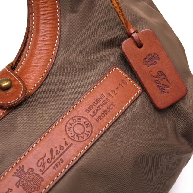 ○フェリージ Felisi 伊リモンタ社ナイロン バケッタレザー 牛革 ハンドバッグ 12/16/DS 肩掛け ワンショルダーバッグ レディース  中古