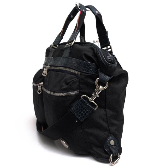 ○オロビアンコ orobianco 伊リモンタ社ナイロン 牛革 ビジネスバッグ ABBATE 3WAY リュック ショルダーバッグ クロコ型押し メン 中古 ビジネスバッグ