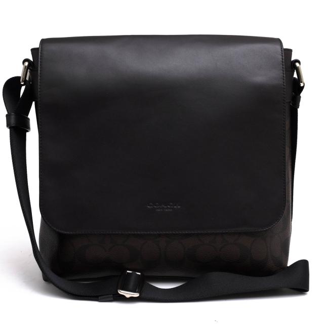 ○コーチ COACH 一部牛革 ショルダーバッグ F54771 Charles Small Messenger In Signature チャールズ スモール メッセンジャー シ 中古