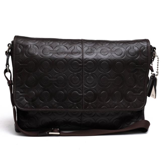 ○コーチ COACH 牛革 ショルダーバッグ 70250 Op Art Embossed Leather Slim Messenger オプアート メッセンジャーバッグ メンズ   中古