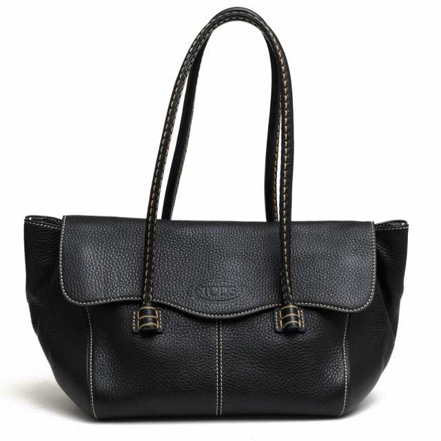 ○トッズ TOD'S カーフ 牛革 ハンドバッグ Corniche Wave East West Satchel フラップ式 シボ革 シュリンクレザー  肩掛け ワンショ 中古｜au PAY マーケット