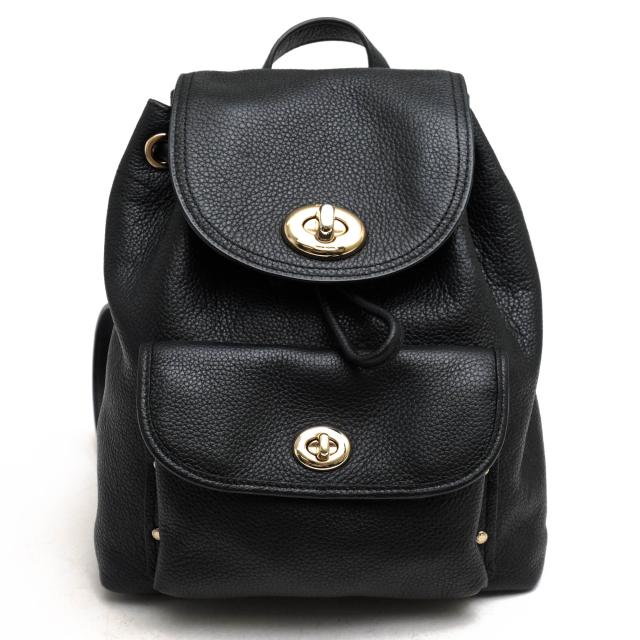 ○コーチ COACH ポリッシュドペブルレザー 牛革 リュック 37581 Mini Turnlock Rucksack In Polished Pebble Leather ミニ ターン  中古の通販は
