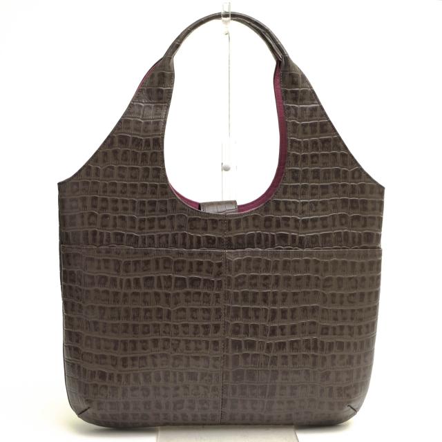 ○濱野 ハマノ HAMANO 牛革 トートバッグ A4サイズ収納可 肩掛け ワンショルダーバッグ クロコ型押し レディース 【中古】 中古の通販は