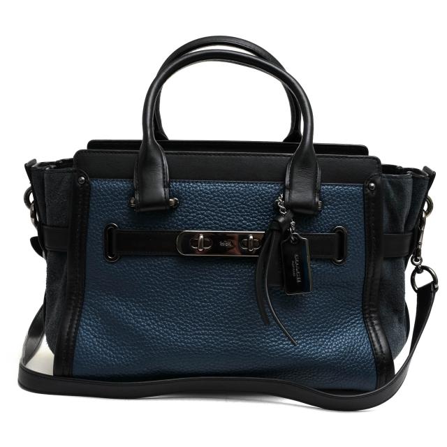 ○コーチ COACH ペブルドレザー 牛革 カーフ ハンドバッグ 59505 SWAGGER スワッガー 27 ミックスド レザー 2WAY ショルダーバッグ 中古