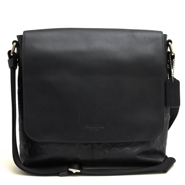 ○コーチ COACH スムースカーフ 牛革 ショルダーバッグ F72220 CHARLES SMALL MESSENGER IN SIGNATURE チャールズ スモール メッセ 中古