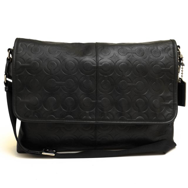 ○コーチ COACH 牛革 ショルダーバッグ 70250 Op Art Embossed Leather Slim Messenger オプアート A4サイズ収納可 メッセンジャー 中古
