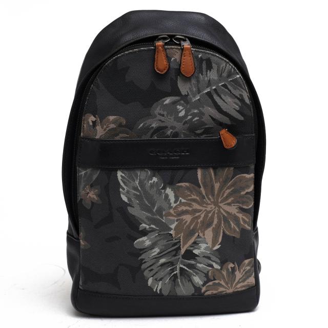 ○コーチ COACH コットンキャンバス 牛革 ショルダーバッグ F72307 Campus Pack In Printed Canvas Hawaiian Palm キャンパスパッ 