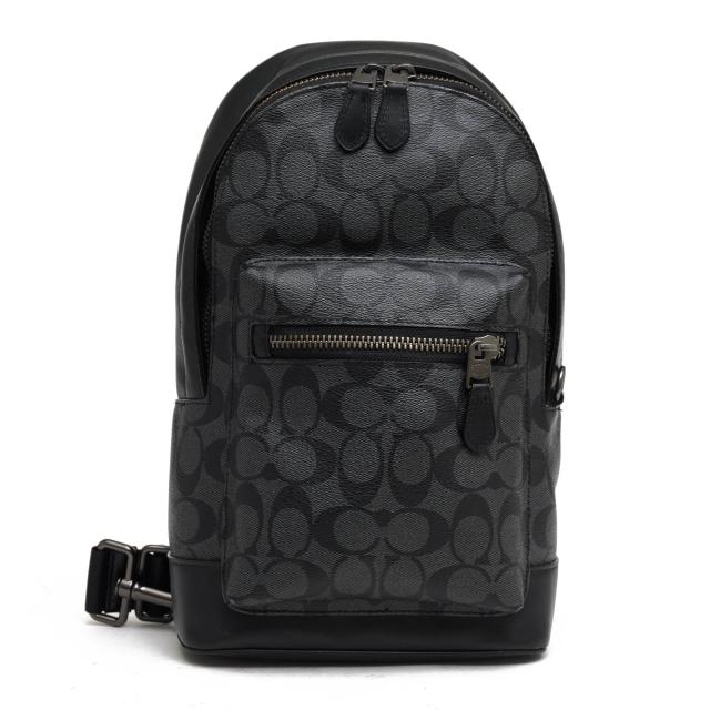 ○コーチ COACH 一部牛革 ショルダーバッグ 2853 West Pack In Signature Canvas Charcoal Black シグネチャー柄 ボディバッグ メ 中古