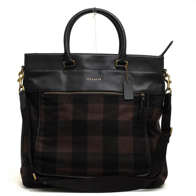 ○コーチ COACH トートバッグ F71441 ESSEX WOOL HELMET BAG エセックス ウール ヘルメット バッグ ブロックチェック柄 2WAY ショ  中古