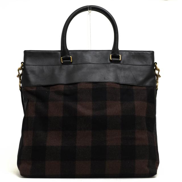 ○コーチ COACH トートバッグ F71441 ESSEX WOOL HELMET BAG エセックス ウール ヘルメット バッグ ブロックチェック柄 2WAY ショ 中古_1